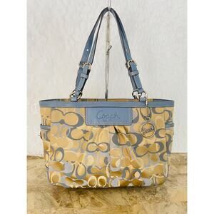 Vtg coach Gallery sateen Jacquard leather trim tote shoulder bag F13762